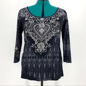 Vanilla Sugar Bling Heart Ribbed 3/4 Sleeve Top, M